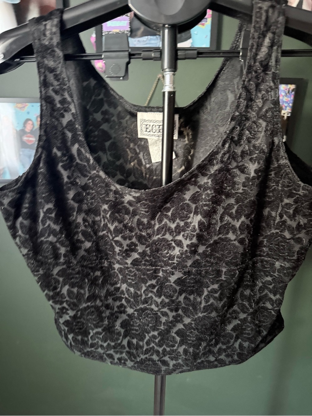 Black Velvet Floral Crop Tank Top